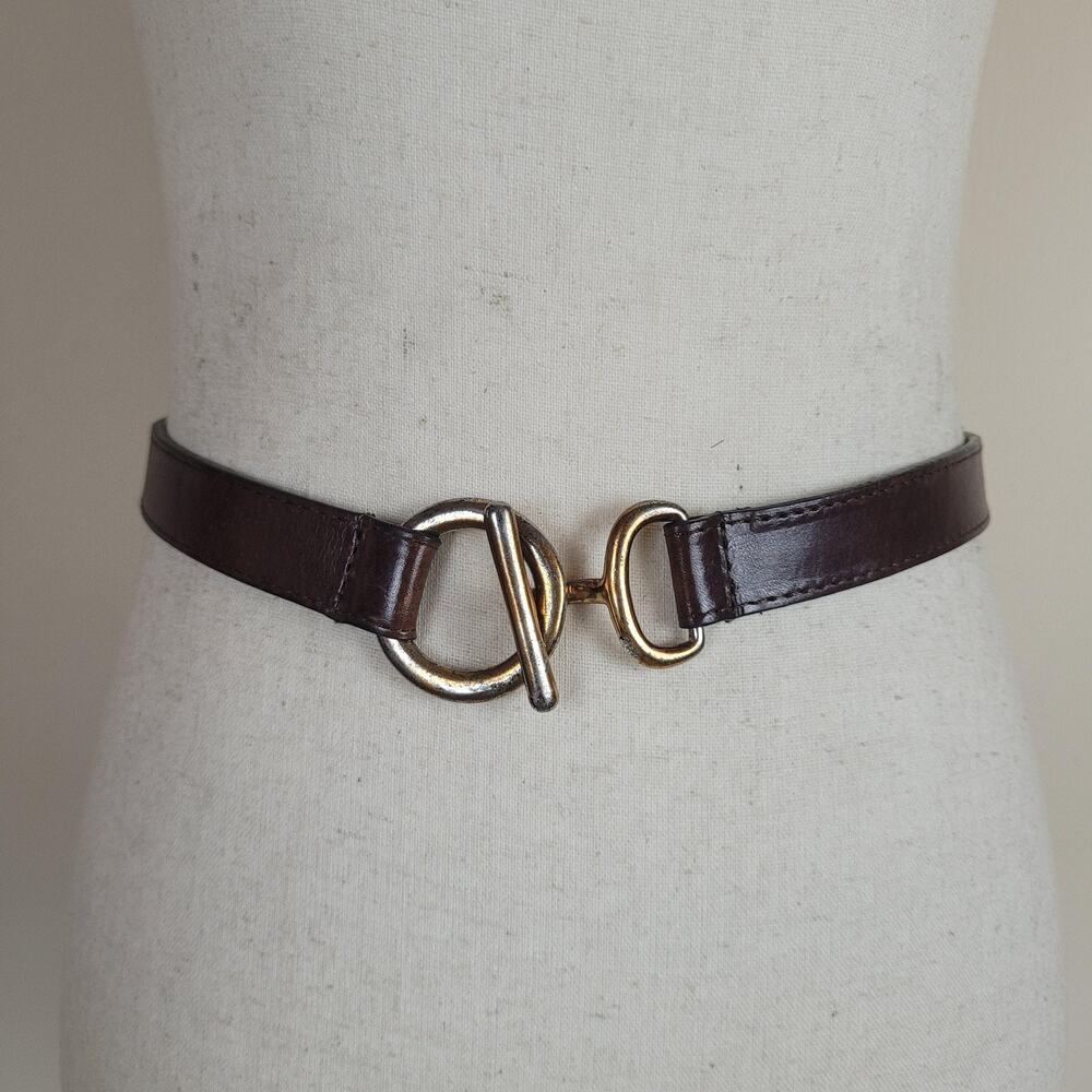 Chicos Belt Small Brown Leather Waist Toggle Buckle Minimalist Adjustable Boho